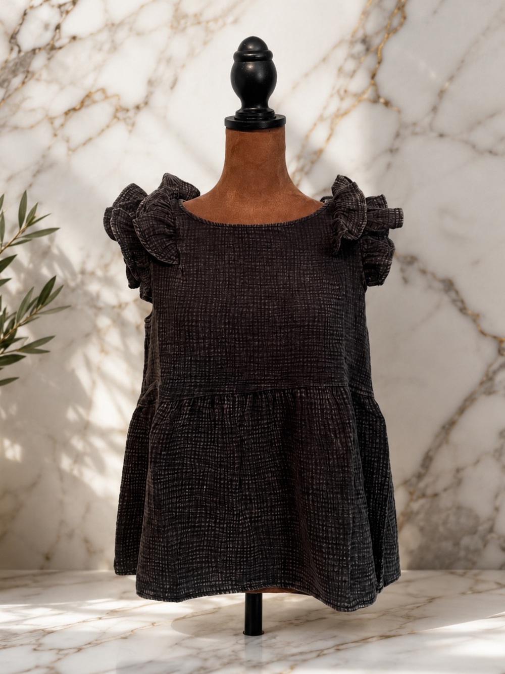 Zenana Cotton Double Gauze Ruffle Sleeve Babydoll Top Boho Cottagecore - Picture 8 of 8